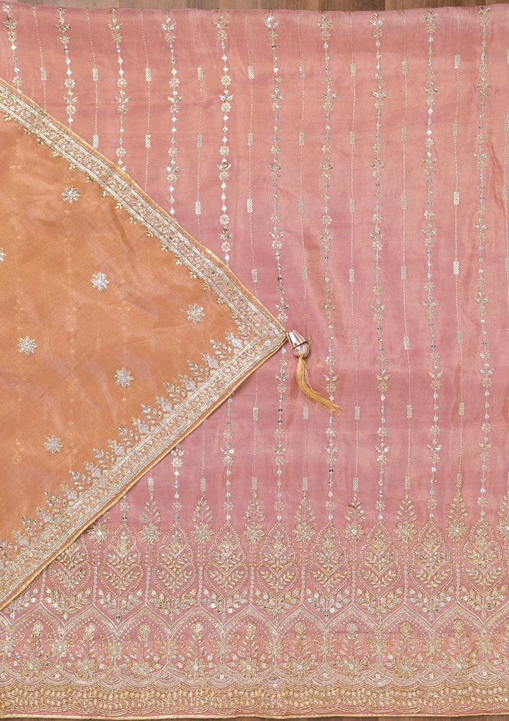 Onion Pink Zariwork Semi Crepe Unstitched Salwar Suit-Koskii