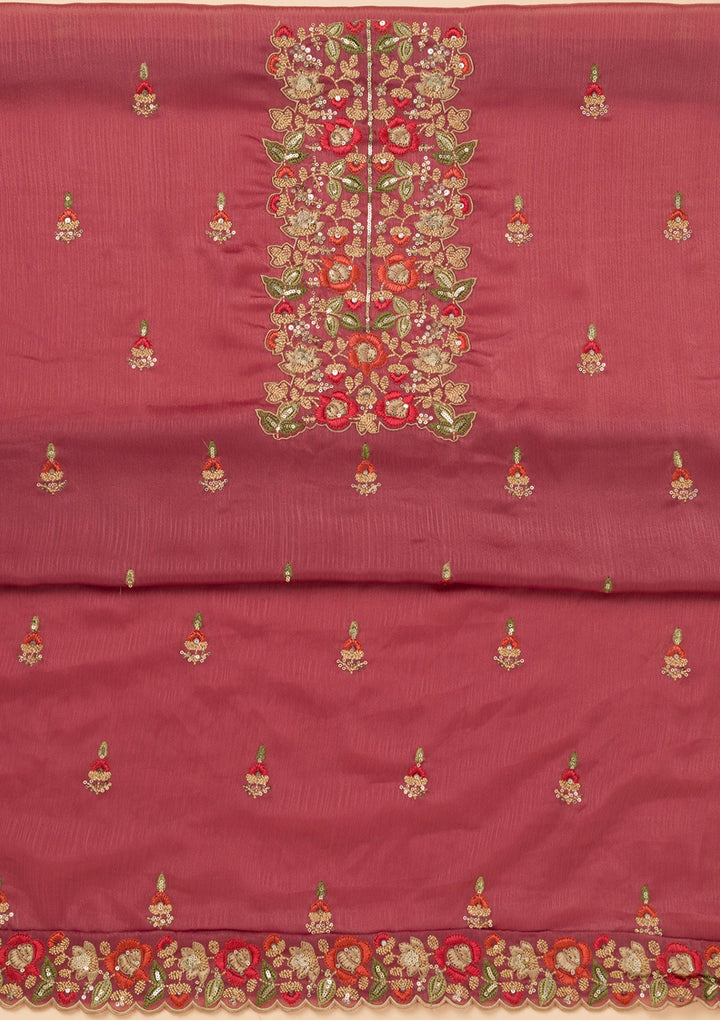 Onion Pink Zariwork Semi Crepe Unstitched Salwar Suit