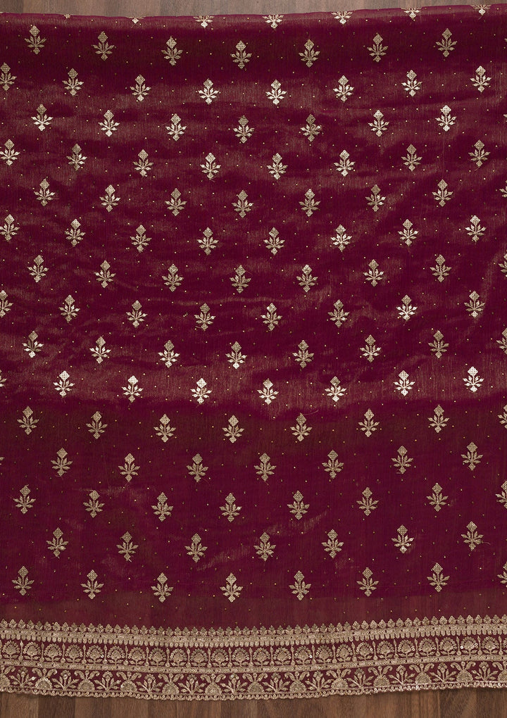 Onion Pink Zariwork Shimmer Georgette Unstitched Salwar Suit-Koskii