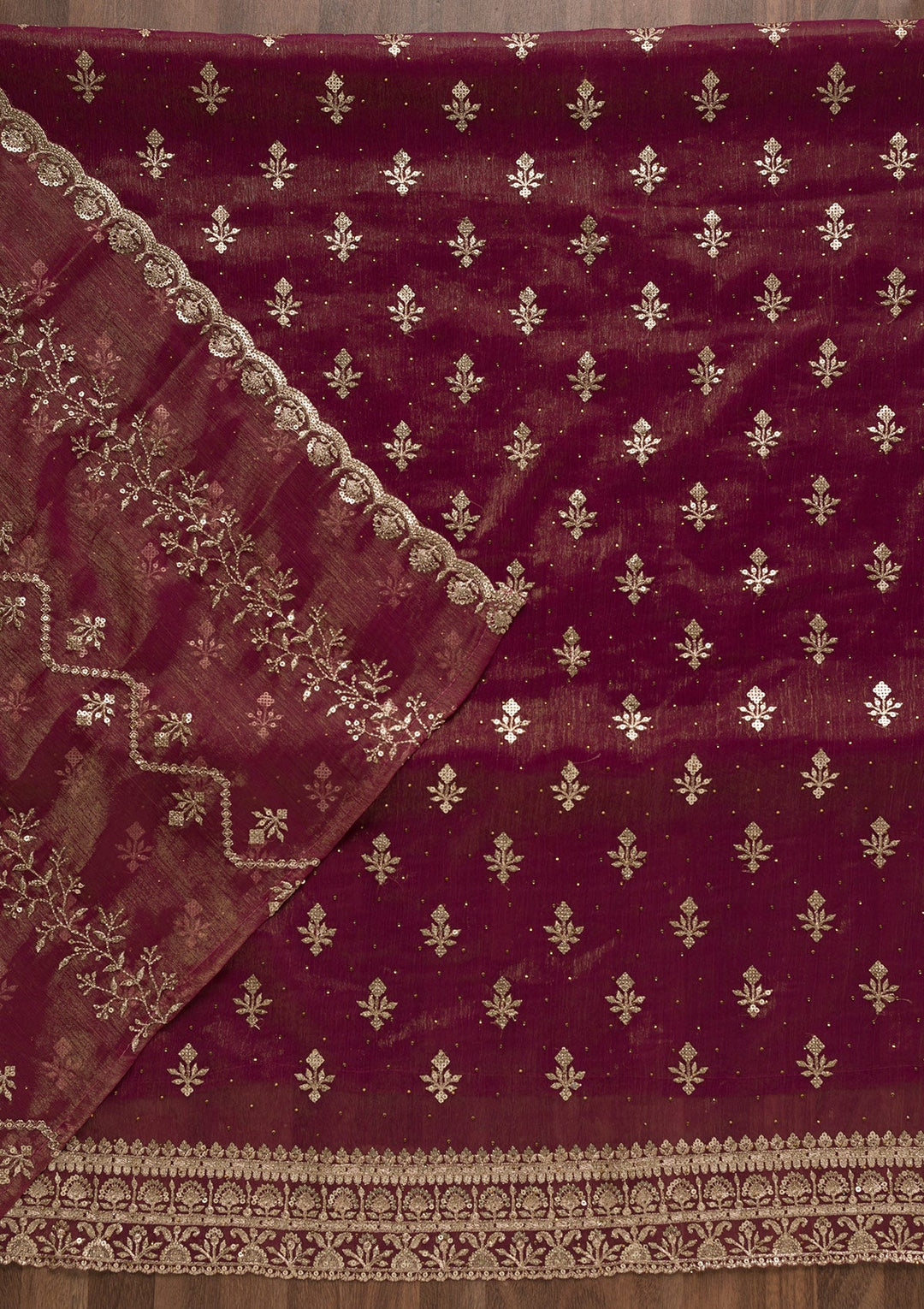 Onion Pink Zariwork Shimmer Georgette Unstitched Salwar Suit-Koskii