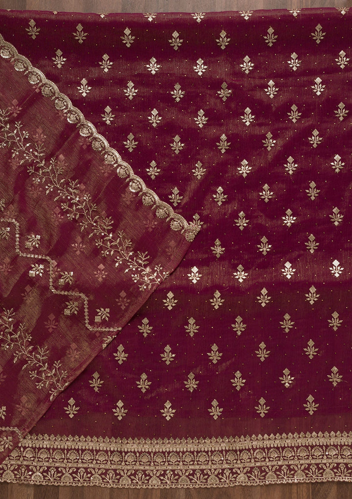 Onion Pink Zariwork Shimmer Georgette Unstitched Salwar Suit-Koskii