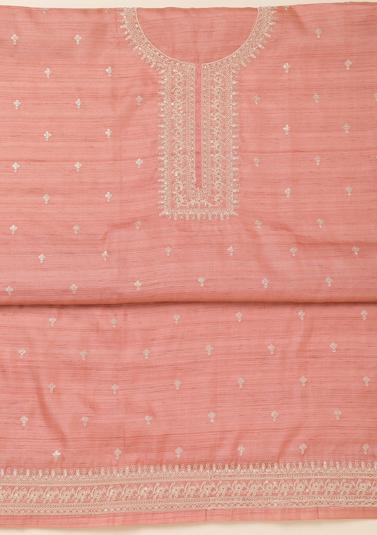 Peach Zariwork Soft Silk Unstitched Salwar Suit-Koskii