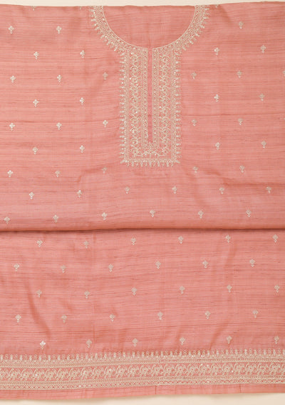 Peach Zariwork Soft Silk Unstitched Salwar Suit-Koskii