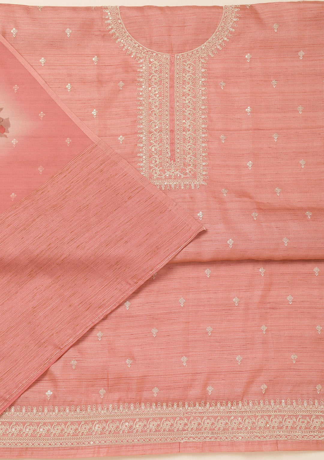 Peach Zariwork Soft Silk Unstitched Salwar Suit-Koskii