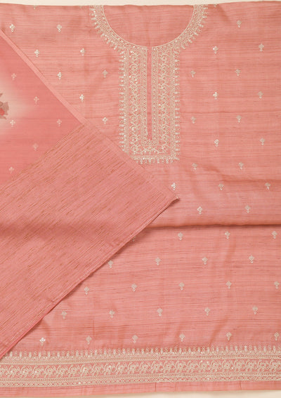 Peach Zariwork Soft Silk Unstitched Salwar Suit-Koskii