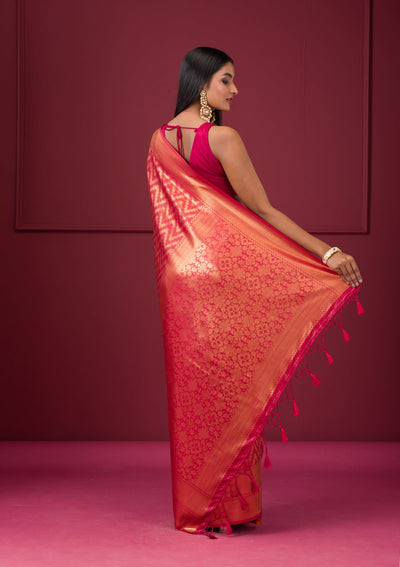 Onion Pink Zariwork Soft Silk Saree-Koskii