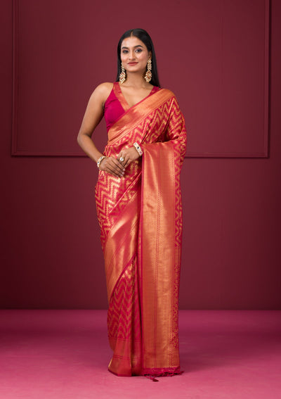 Onion Pink Zariwork Soft Silk Saree-Koskii