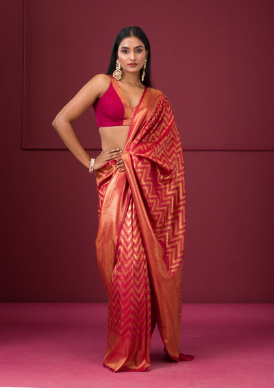 Onion Pink Zariwork Soft Silk Saree-Koskii