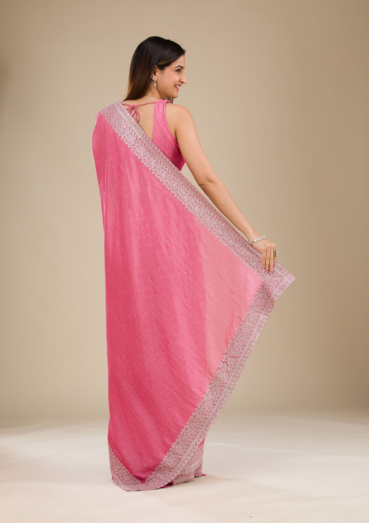 Onion Pink Zariwork Soft Silk Saree-Koskii