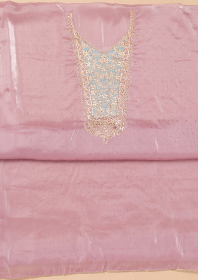 Onion Pink Zariwork Tissue Unstitched Salwar Kameez-Koskii