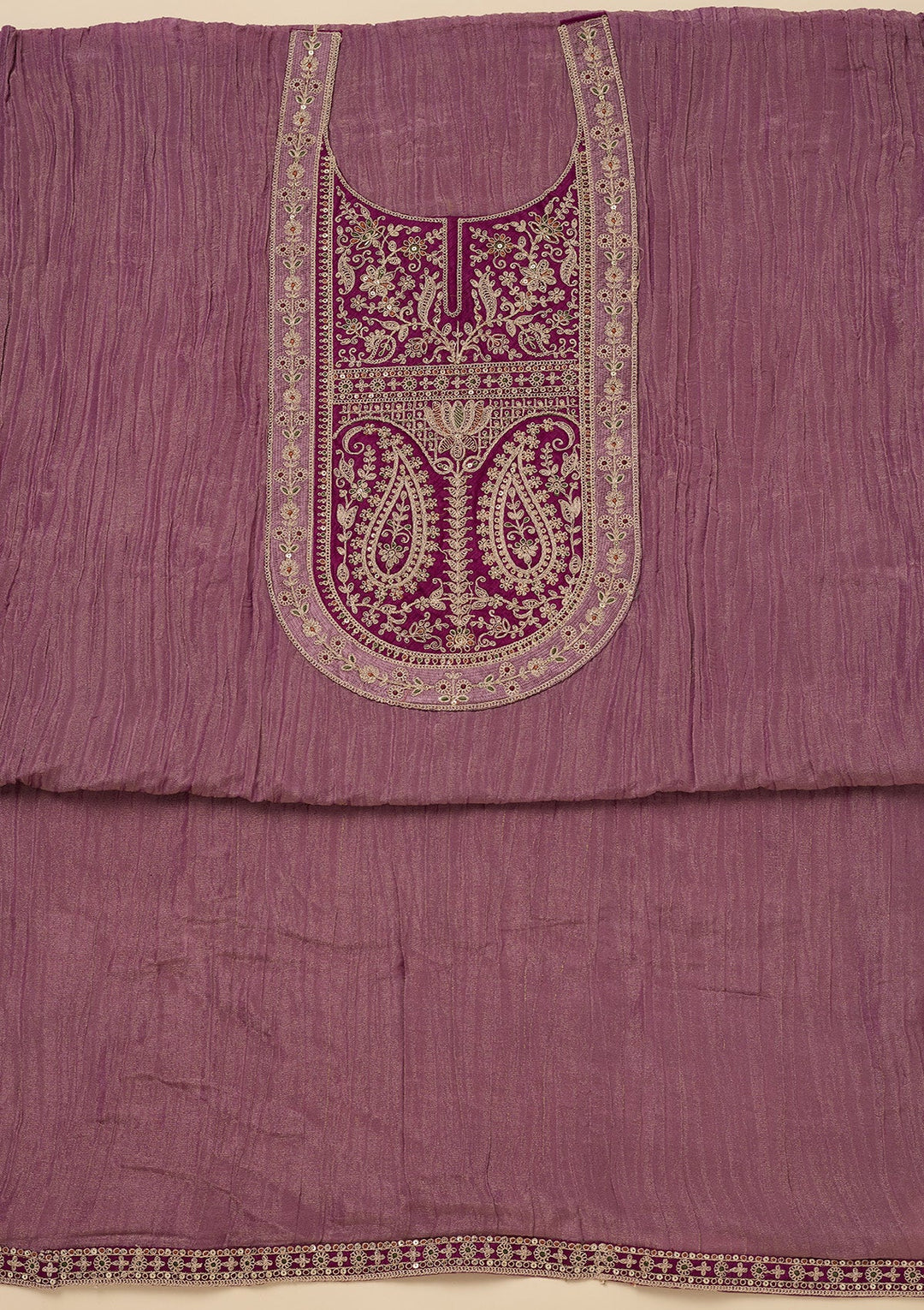 Onion Pink Zariwork Tissue Unstitched Salwar Suit-Koskii