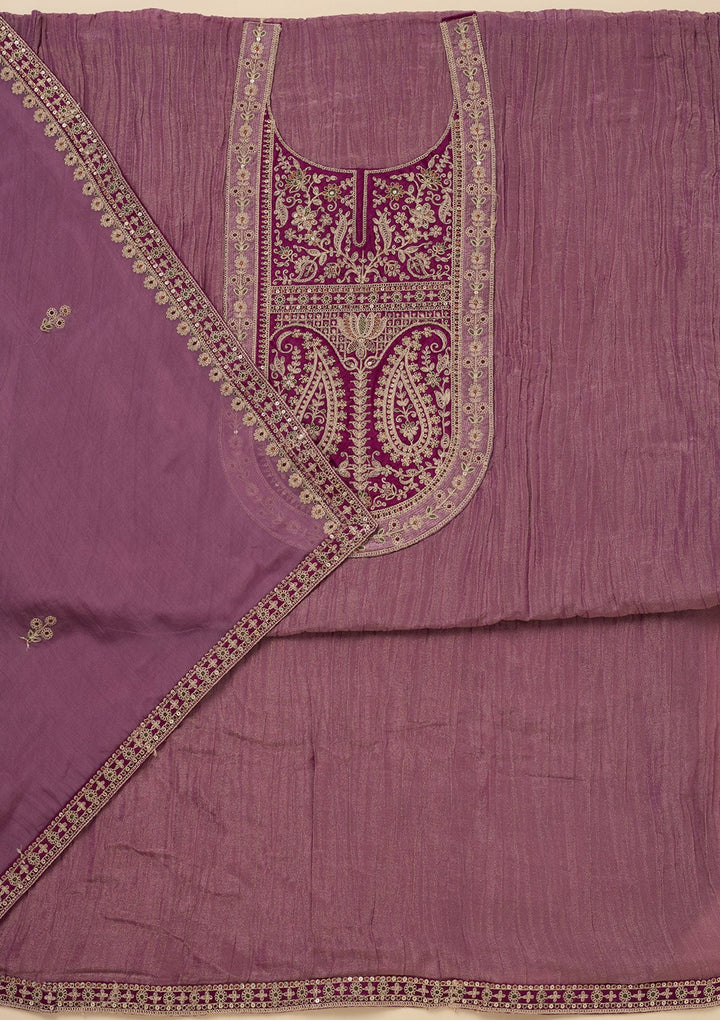 Onion Pink Zariwork Tissue Unstitched Salwar Suit-Koskii
