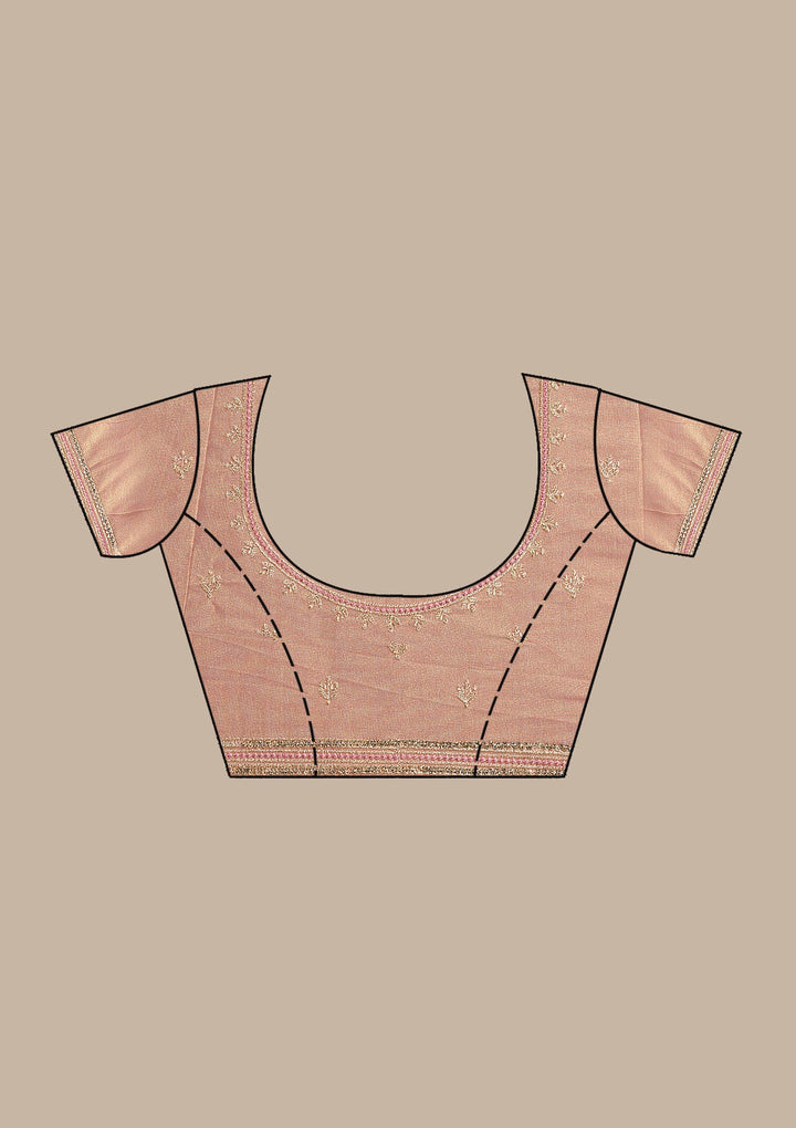 Onion Pink Zariwork Tissue Saree-Koskii