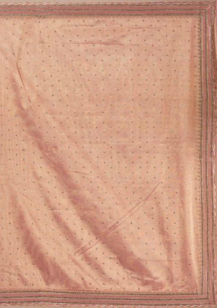 Onion Pink Zariwork Tissue Saree-Koskii