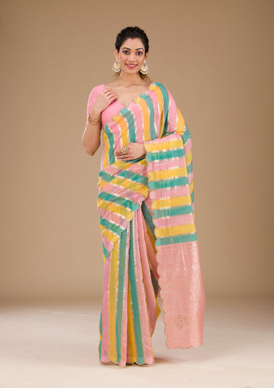 Onion Pink Zariwork Tissue Saree