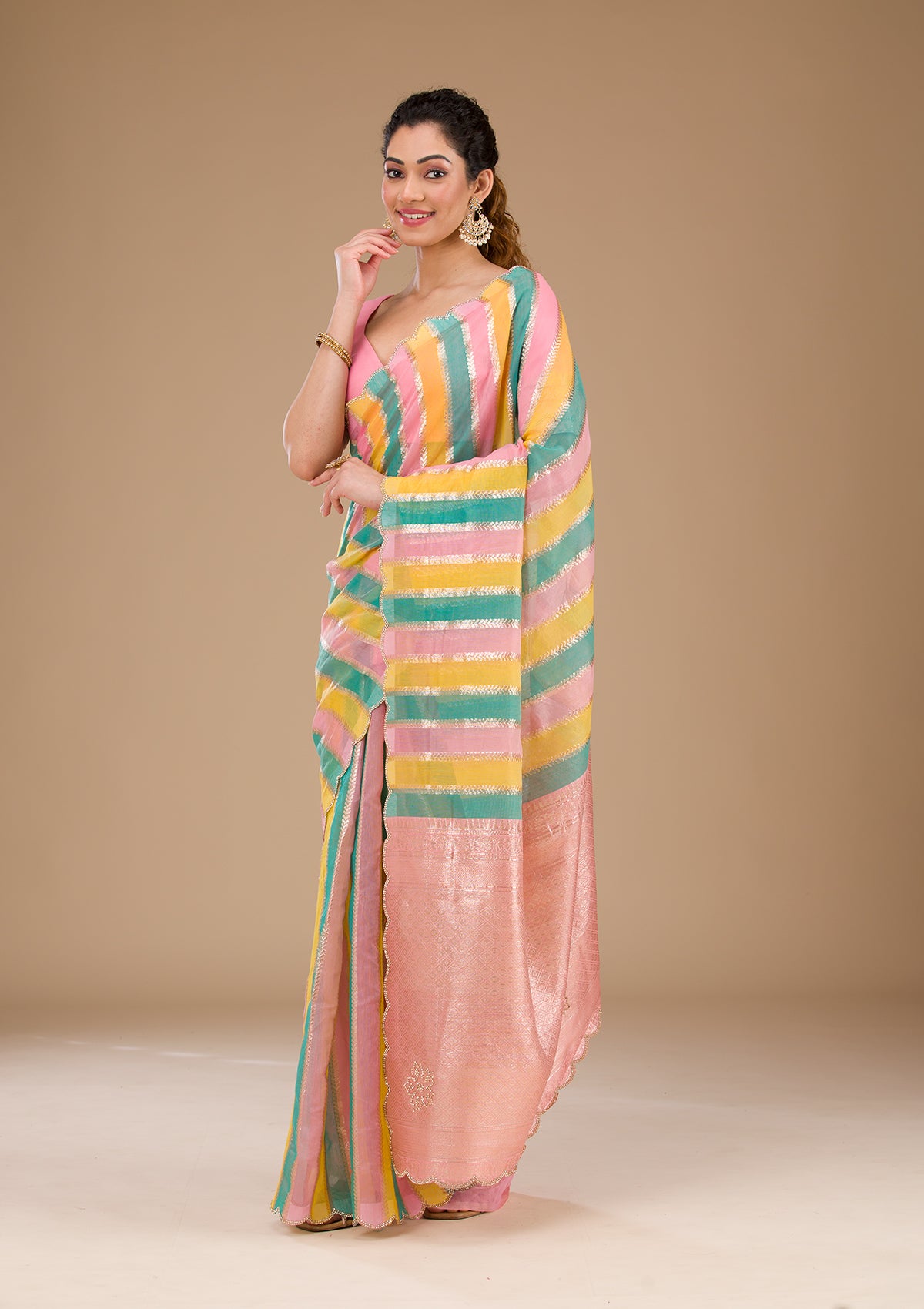 Onion Pink Zariwork Tissue Saree