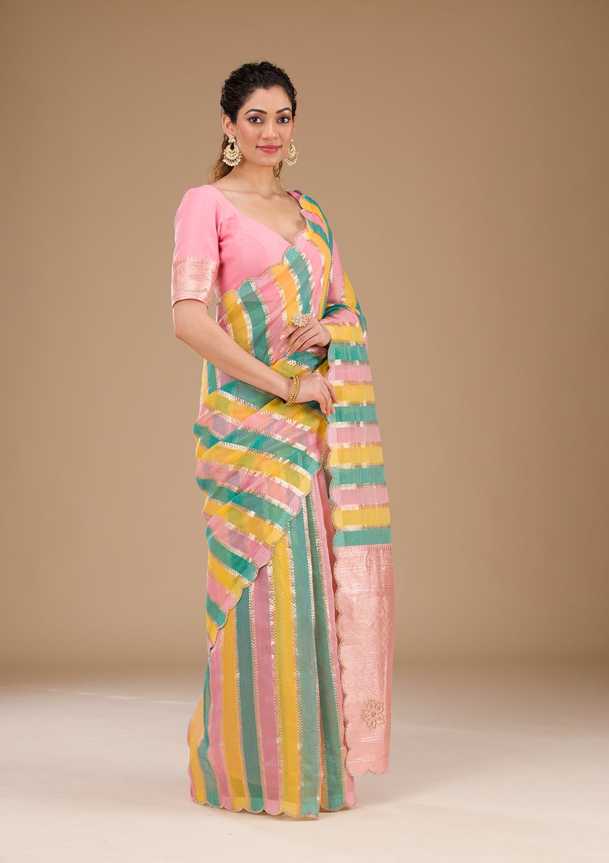 Onion Pink Zariwork Tissue Saree