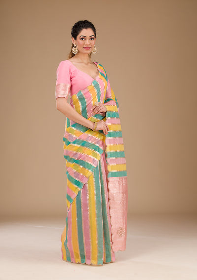 Onion Pink Zariwork Tissue Saree