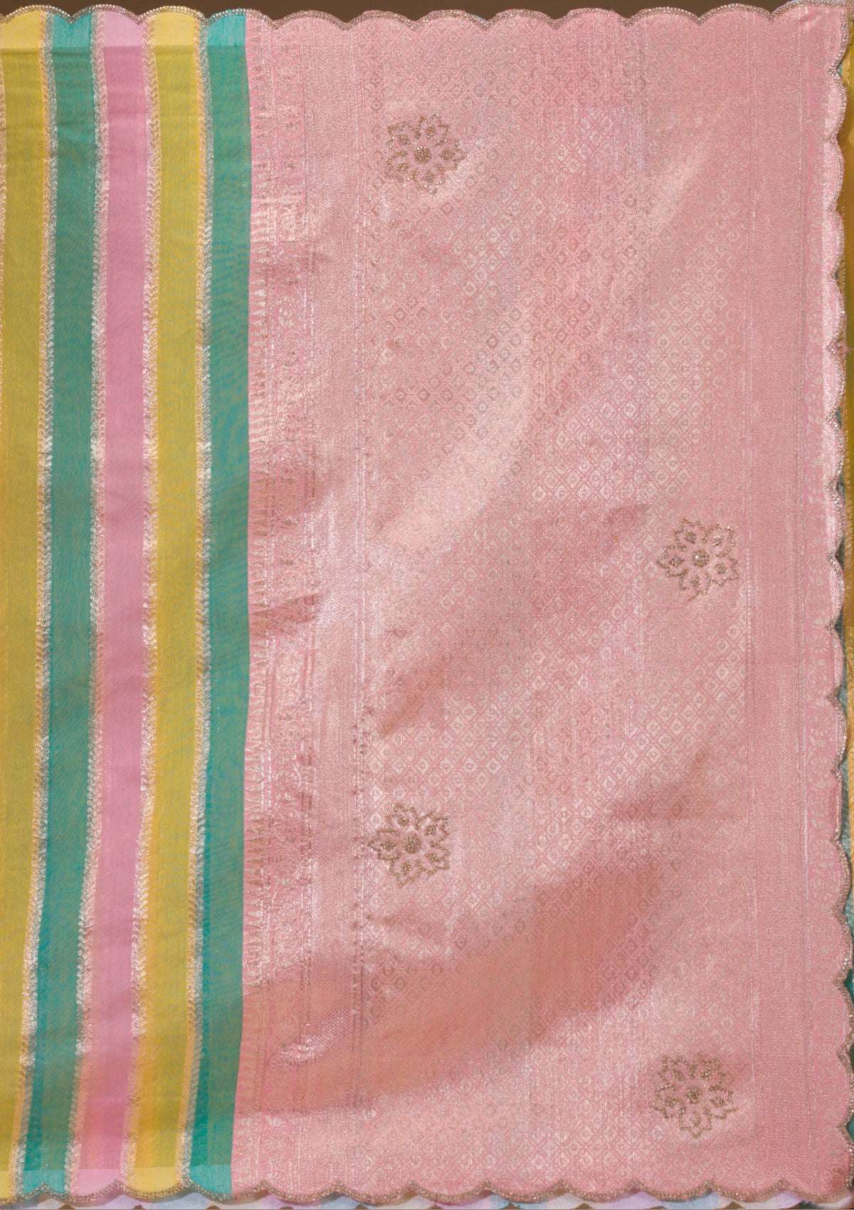 Onion Pink Zariwork Tissue Saree