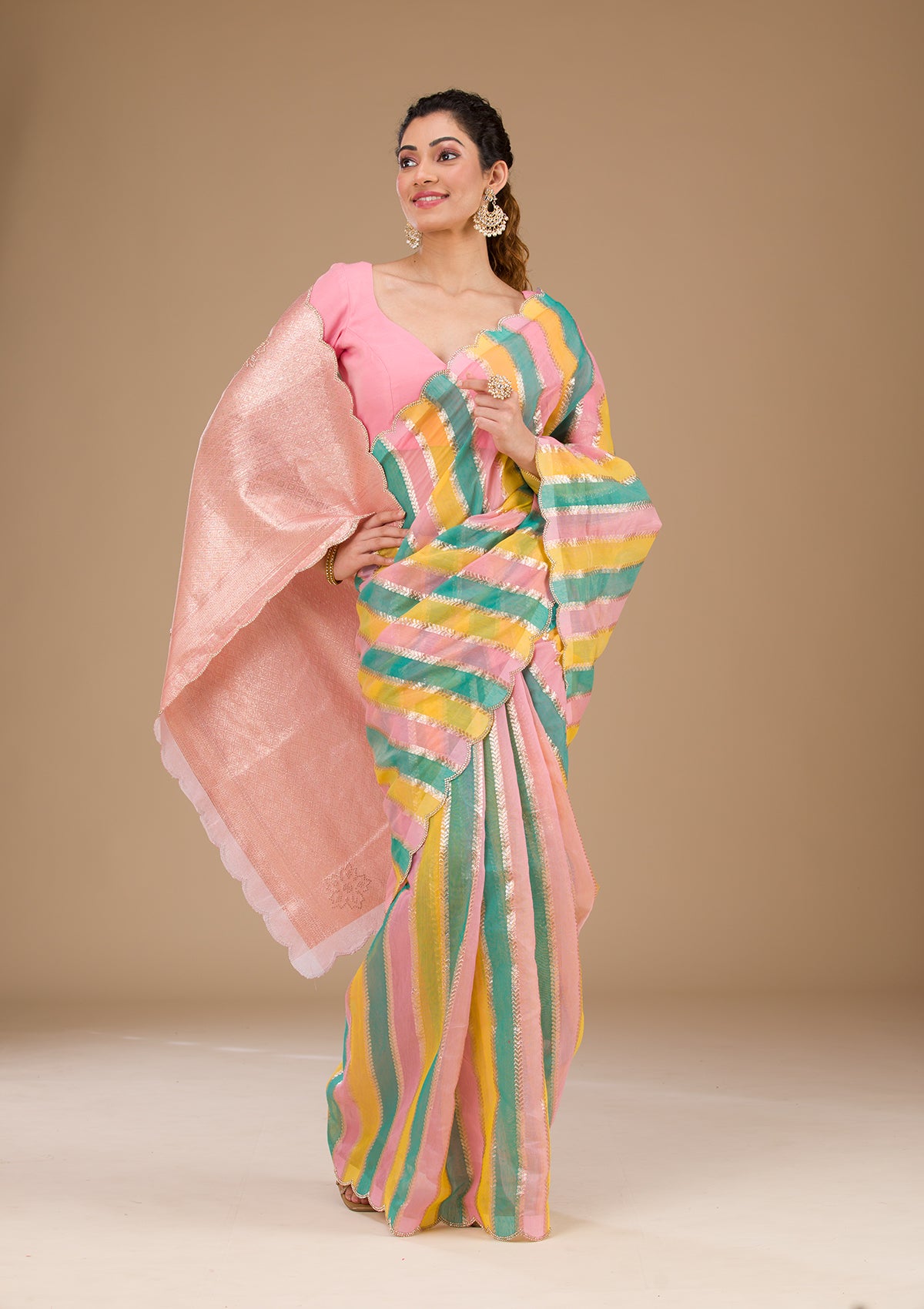 Onion Pink Zariwork Tissue Saree