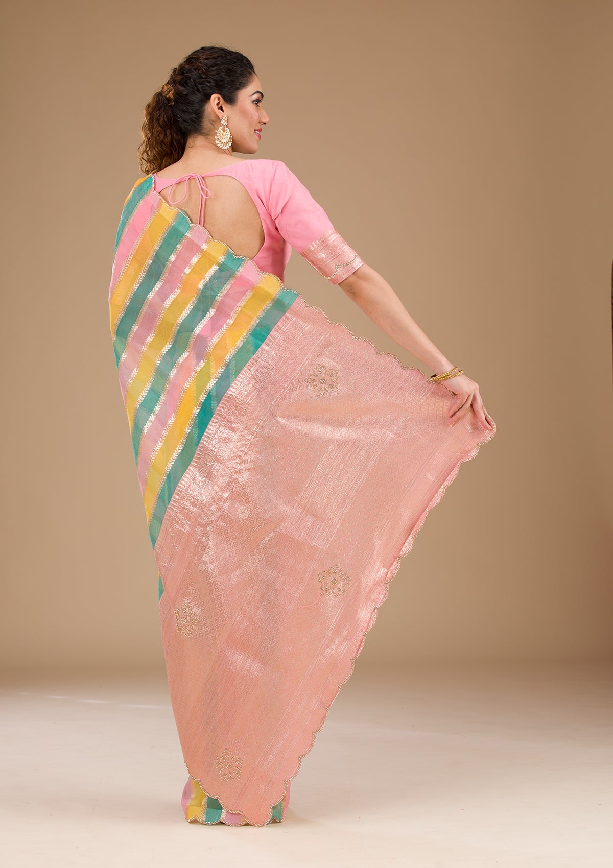 Onion Pink Zariwork Tissue Saree