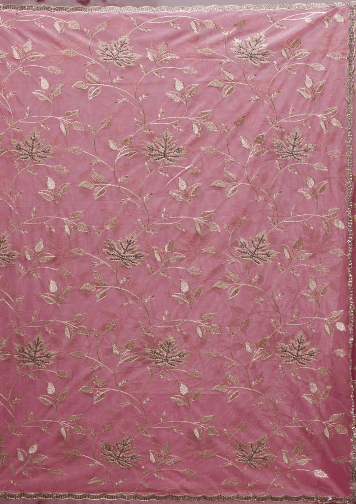 Onion Pink Zariwork Tissue Saree-Koskii