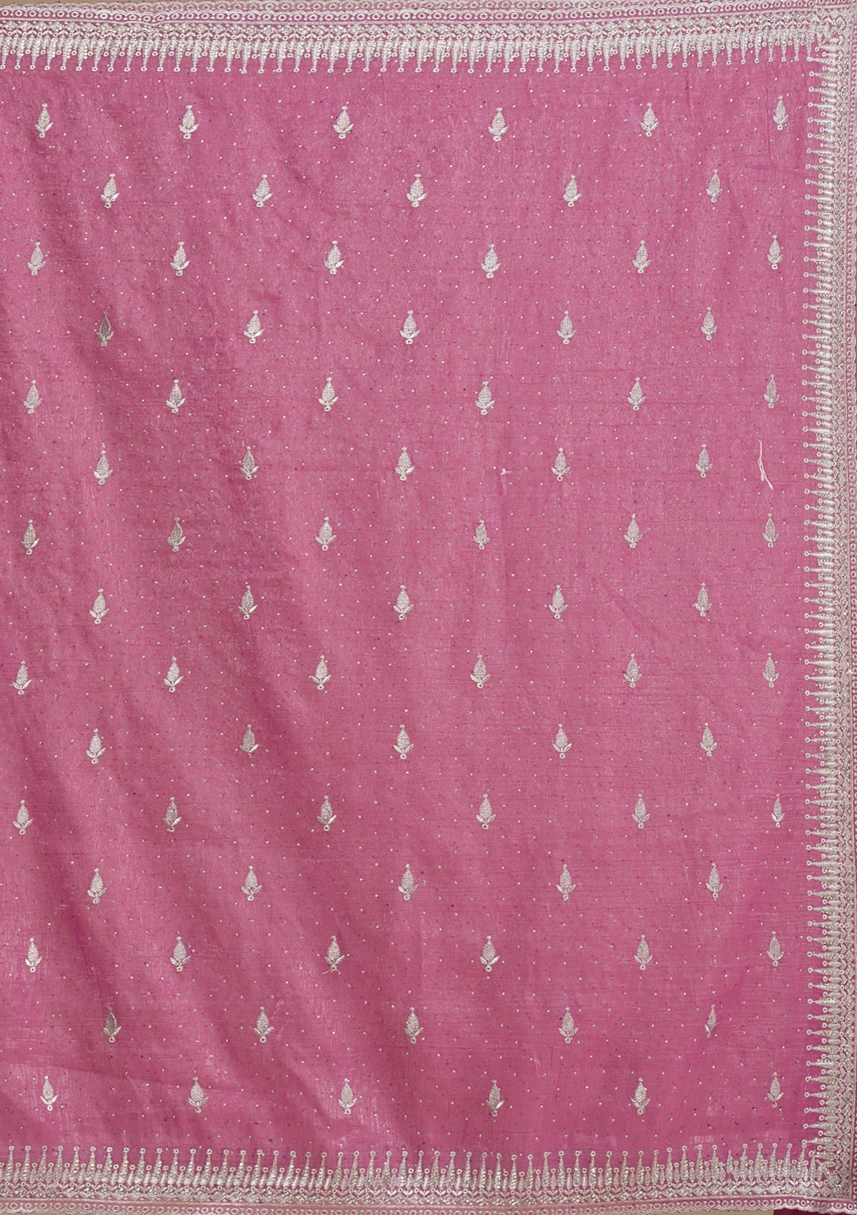 Onion Pink Zariwork Tissue Saree-Koskii