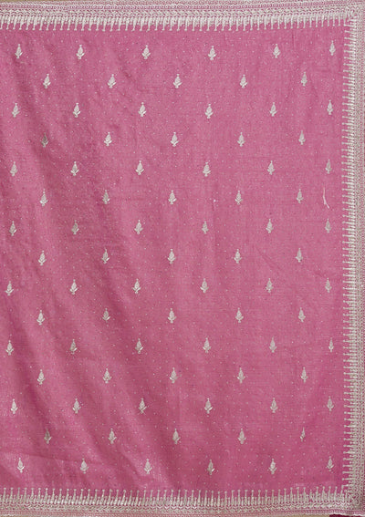 Onion Pink Zariwork Tissue Saree-Koskii