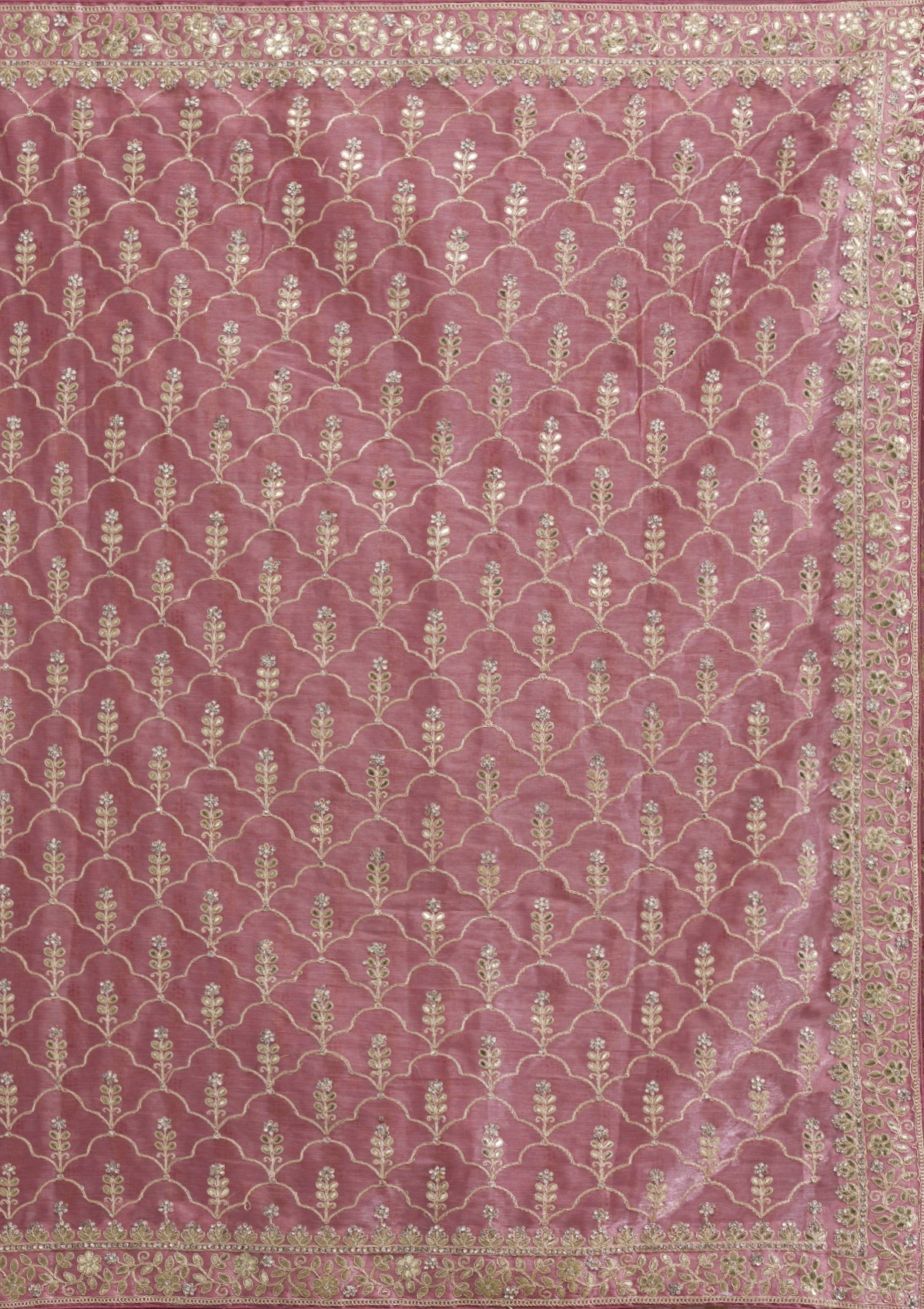 Onion Pink Zariwork Tissue Saree-Koskii