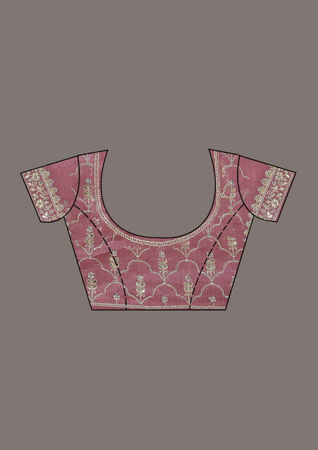Onion Pink Zariwork Tissue Saree-Koskii
