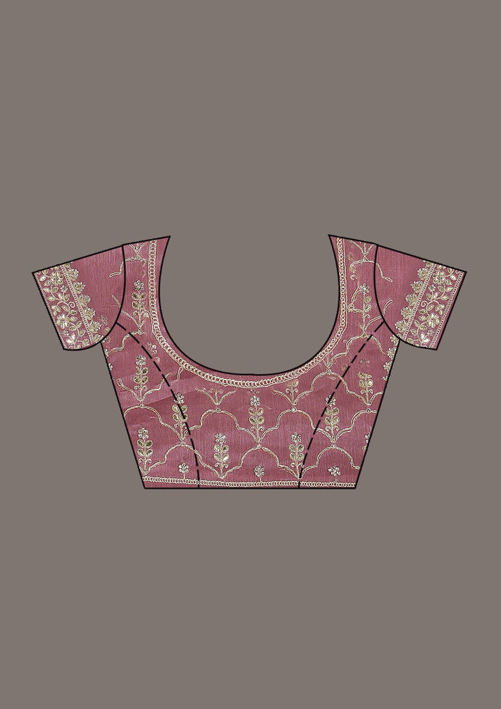 Onion Pink Zariwork Tissue Saree-Koskii