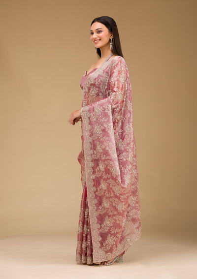 Onion Pink Zariwork Tissue Saree