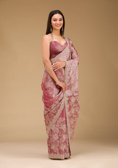 Onion Pink Zariwork Tissue Saree