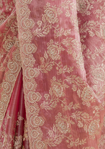 Onion Pink Zariwork Tissue Saree