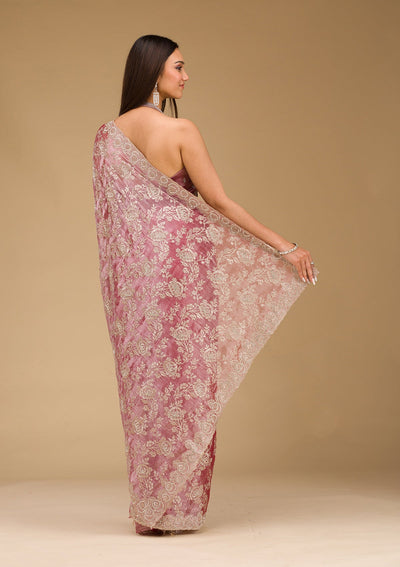 Onion Pink Zariwork Tissue Saree