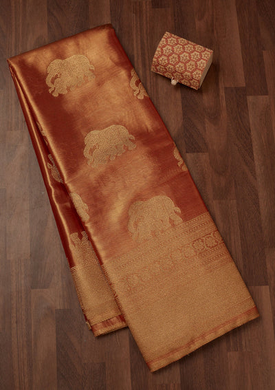 Onion Pink Zariwork Tissue Saree-Koskii