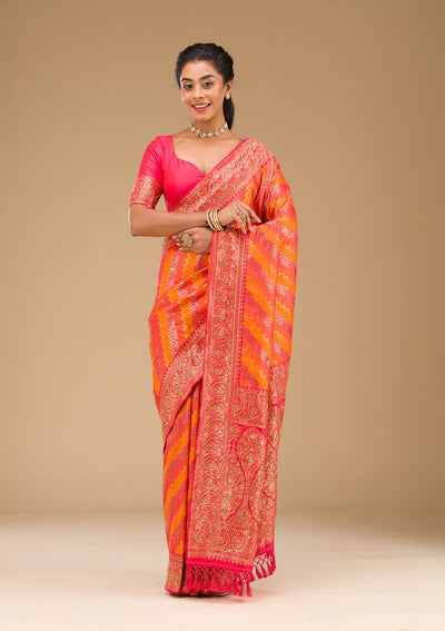 Orange Cutdana Art Silk Saree-Koskii