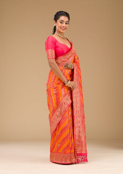 Orange Cutdana Art Silk Saree-Koskii