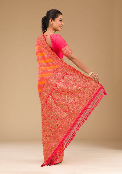 Orange Cutdana Art Silk Saree-Koskii