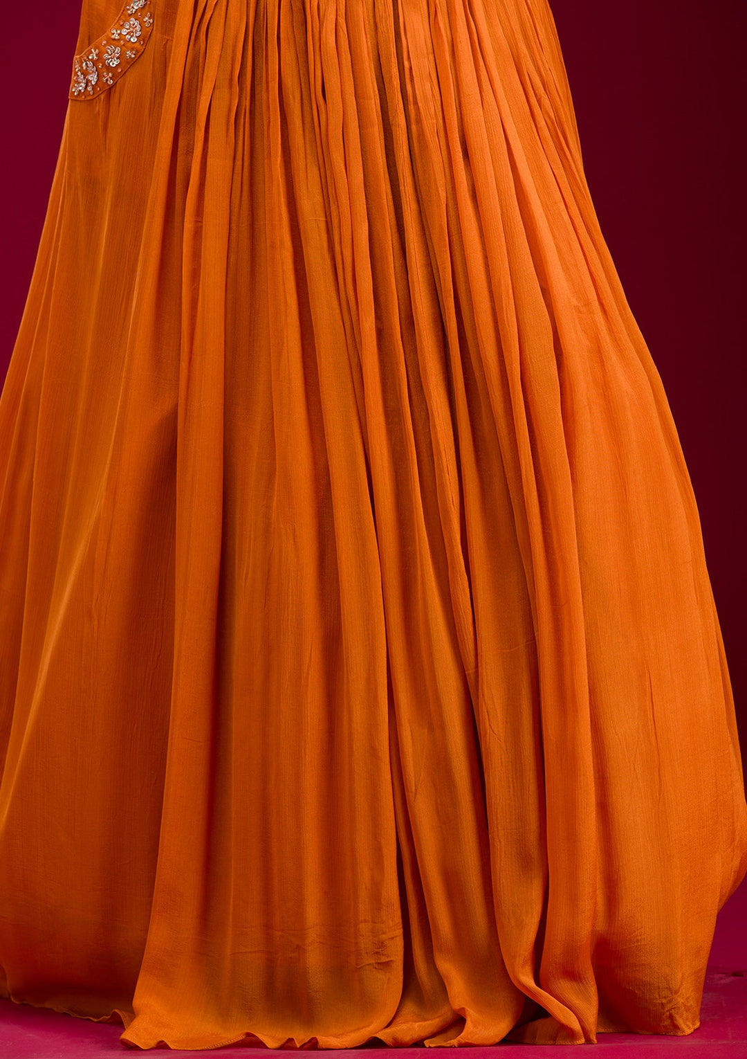 Orange Cutdana Georgette Readymade Lehenga