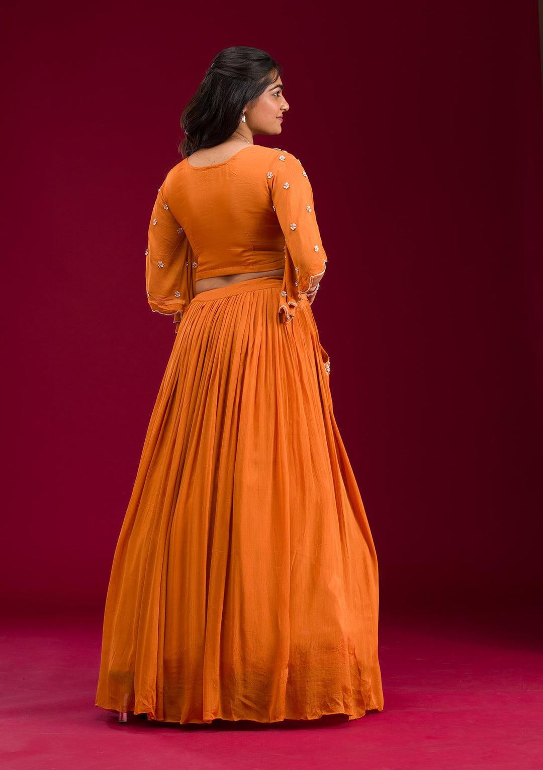 Orange Cutdana Georgette Readymade Lehenga