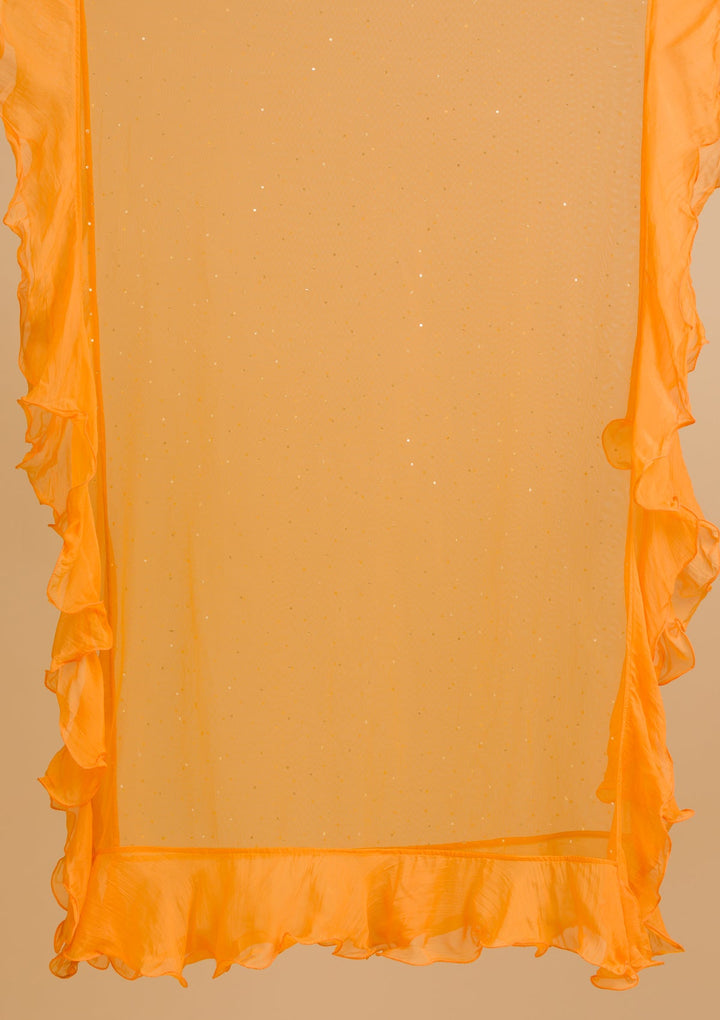 Orange Cutdana Lycra Readymade Lehenga-Koskii