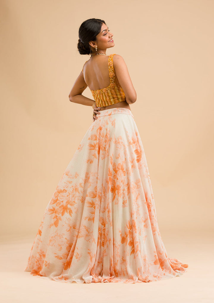 Orange Cutdana Lycra Readymade Lehenga-Koskii
