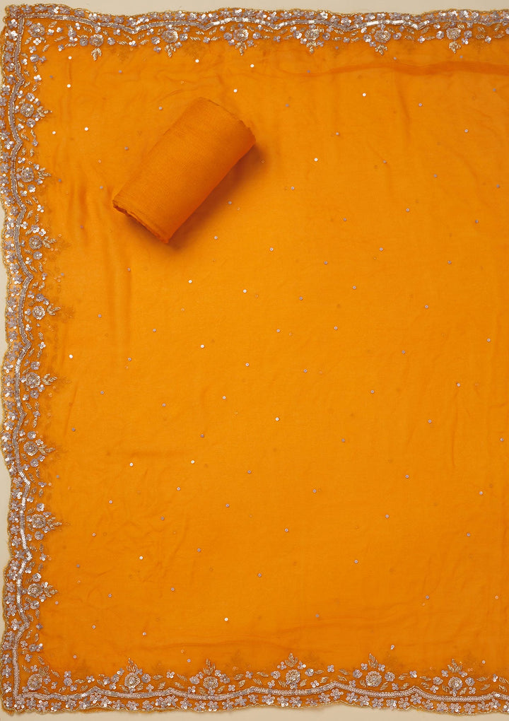 Orange Cutdana Semi Crepe Unstitched Salwar Suit-Koskii