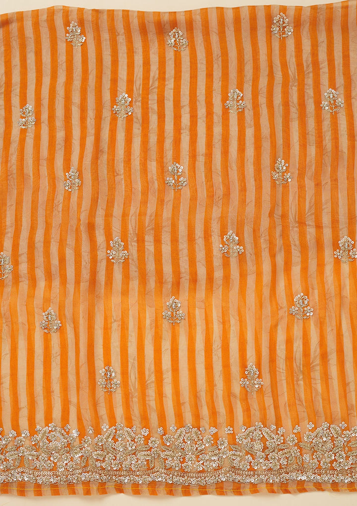 Orange Cutdana Semi Crepe Unstitched Salwar Suit-Koskii