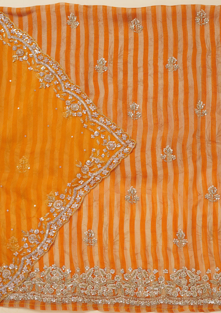 Orange Cutdana Semi Crepe Unstitched Salwar Suit-Koskii