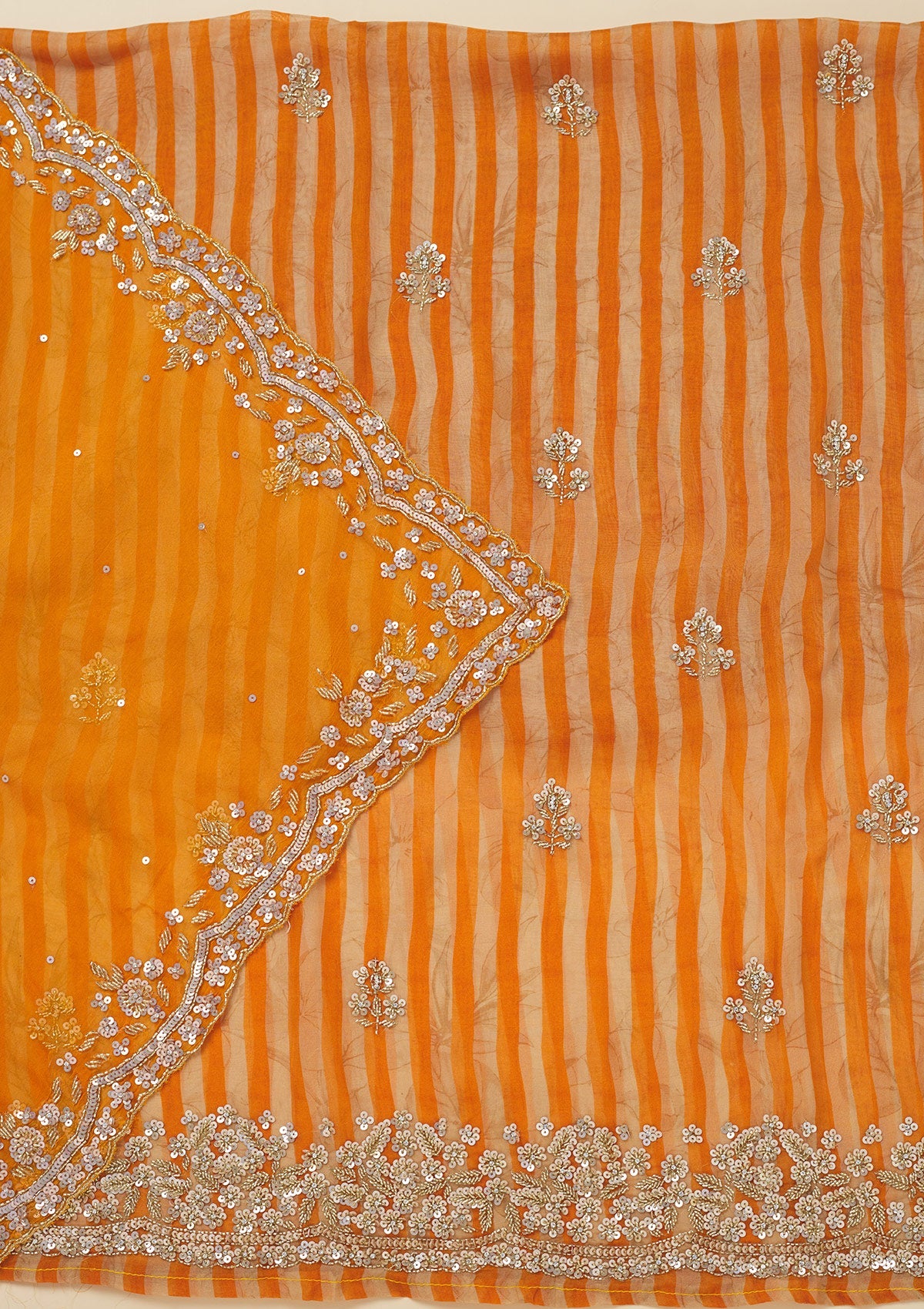 Orange Cutdana Semi Crepe Unstitched Salwar Suit-Koskii