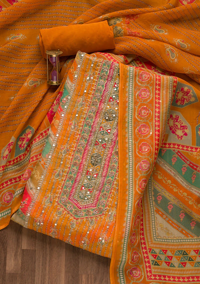 Orange Gotapatti Georgette Unstitched Salwar Suit-Koskii