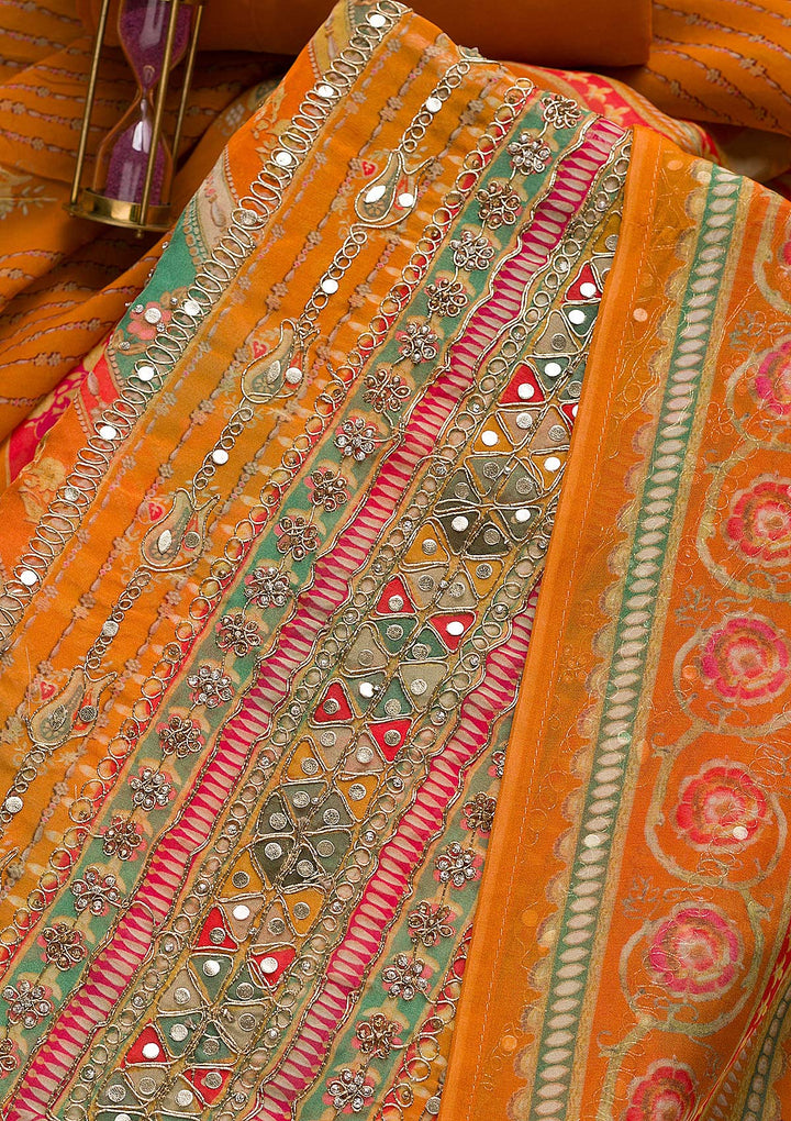 Orange Gotapatti Georgette Unstitched Salwar Suit-Koskii