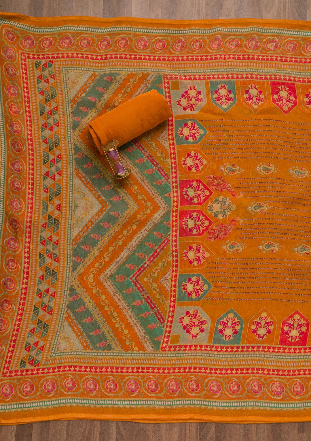 Orange Gotapatti Georgette Unstitched Salwar Suit-Koskii